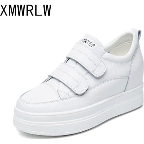XMWRLW 2020 Spring Autumn Genuine Leather Women Shoes Chunky White Sneakers Women Casual Hook & Loop Shoes Woman Chunky Sneakers