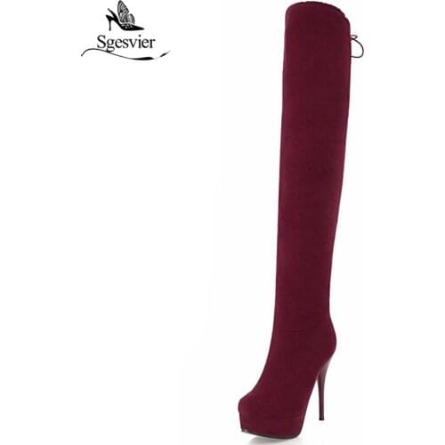 Sgesvier Plus Size 32-48 Women Boots Autumn Platform Thin Ultra High Heel Long Boot Shoes Ladies Over Knee-High Boots OX789