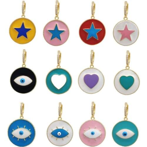 1 piece Hoop Earrings Women Enamel Heart Star Evil Eye Earring White CZ Jewelry Gold Candy Color Yellow Purple Red Aretes 222