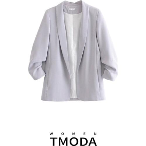 TMODA731 Za Spring Autumn Red Three Quarter Sleeve Female Blazer Loose Causal Soild Women Suit Chic No Button OL Blazer Jacket