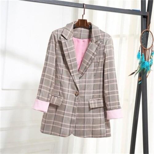 Fashion Plaid Blazers women suit jacket female spring/autumn New Korean version of the sleeves casual wild wild plaid small suit