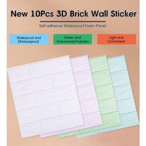 10pcs Self-adhesive 3d Brick Sticker Diy Waterproof Foam Wallpaper For Kids Room Kitchen Roof Ceiling Background Wall Decals