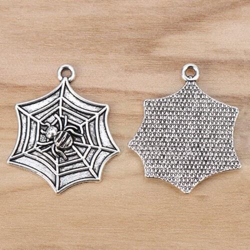 10 Pieces Spider & Web Charms Pendants Beads for Jewellery Making Findings 25x22mm