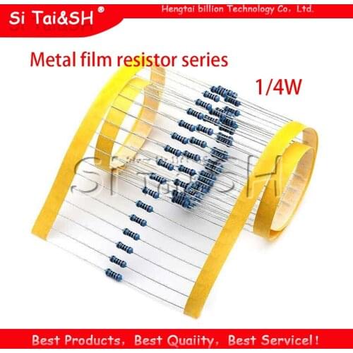 100pcs Metal film resistor series 1/4W 1R~2.2M 1% 100R 220R 1K 1.5K 2.2K 100 220 1K5 4.7K 10K 22K 47K 100K 2K2 4K7 ohm