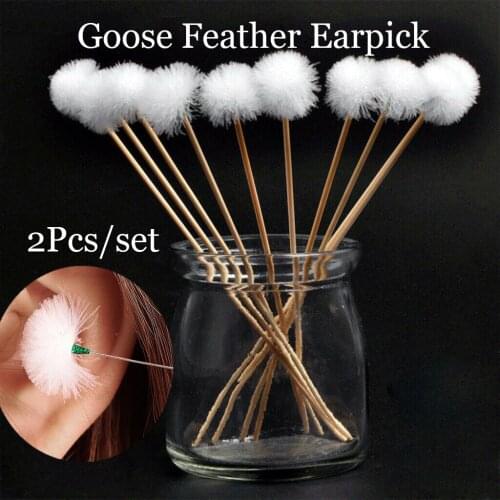 2 Pcs Goose Feather Stick Ear Pick For Adult Simple Bamboo Wooden Handle Ear Dig Tools Professional Ear Care Tools