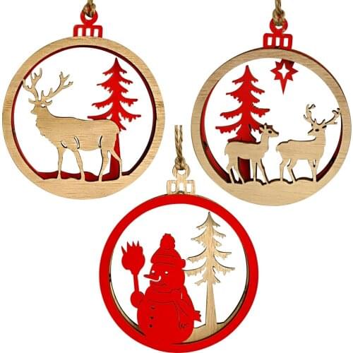 3PCS 9CM Wooden Hanging Ornaments Christmas Tree Decoration DIY Crafts Hanging Decoration for Christmas Wedding Door Window Home