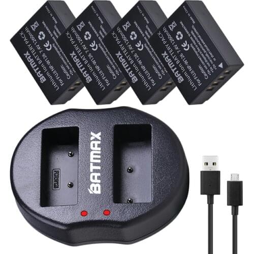 4x 1260mAh NP-W126 NP W126 NPW126 Batteries& Dual USB Charger for Fujifilm Fuji X-Pro1 XPro1 X-T1 XT1, HS30EXR HS33EXR X PRO1
