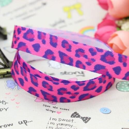 5/8 inch Free shipping Fold Over Elastic FOE leopard printed ribbon headband diy decoration wholesale OEM B114