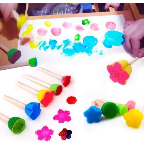 5pcs Kids Toddler Sponge Stamp Brush Kits Flower Drawing Toys for Children Paint Educational Art and Craft Creativity Boys Girls