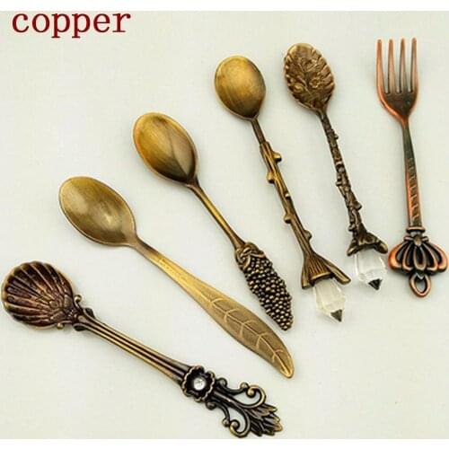 6 Pcs Spoons Fork Sets Vintage Retro Palace Cutlery Alloy Tea Coffee Kitchen Dinnerware Tableware Wholesale Hot Sale Cheap 2021