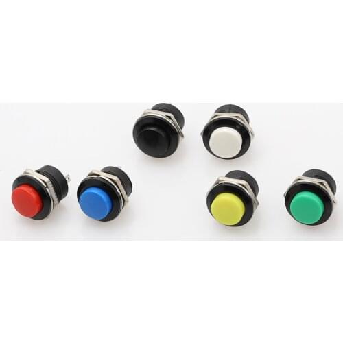 6 pcs R13-507 Momentary SPST NO Red Black White Yellow Green Blue Round Cap Push Button Switch AC 6A/125V 3A/250V 6color