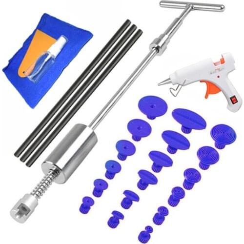 Paintless Dent Repair Puller Car Dent Repair Tools T Bar Slide Hammer+ 18pcs Glue Puller Tabrse Hammer Glue Tabs for Hail Damage