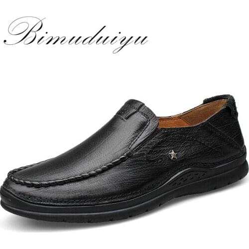 BIMUDUIYU Brand Fashion Autumn New Business Casual Cow Leather Men Shoes Soft Ventilation High Quality Mens footwear Big Size