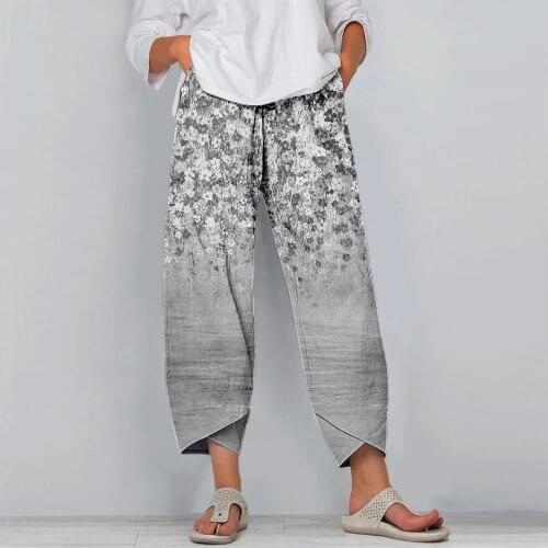 Women Trousers Vintage Harem Pants Floral Print Casual Loose Summer Vintage Female Wide Leg Elastic Waist Pants Plus Size