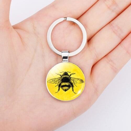 Honey Bee Cute Animal Pendant Key Chains Glass Metal Key Rings Holder Bag Decoration