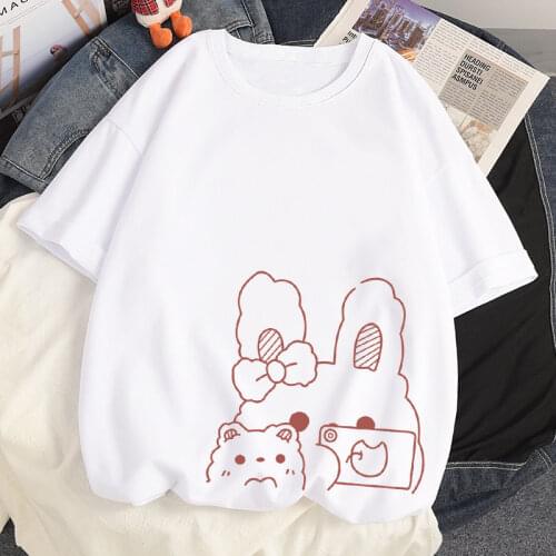 Selfie Rabbit Kawaii Cute Anime T Shirt Women Casual Harajuku Style Oversize Female T-Shirt Summer Japan Clothes White T Shirts