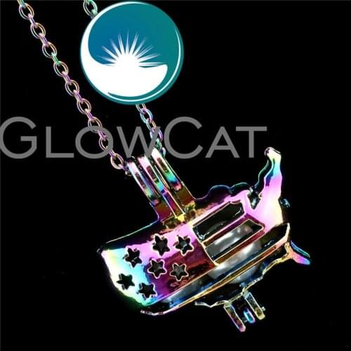 GLOWCAT R-C449 Rainbow Color American Map Beads Cage Pendant Perfume Diffuser Aromatherapy Pearl Cage Locket Necklace