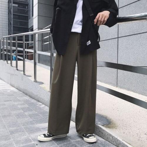 Korean Cotton Wide-leg Pants Mens Fashion Solid Color Casual Pants Men Trousers Loose Straight Dress Pants Mens Suit Pants
