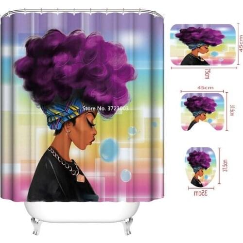 Personality African Girl Print Shower Curtain Bathroom Polyester Fabric Waterproof Shower Curtain Non-slip Bath Mat Toilet Mat