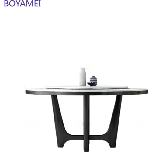 Italian minimalist solid wood rock plate round dining table and chair simple modern round table Nordic small family dining table