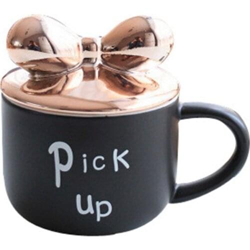 Bow-knot Shape Ceramic Coffee Mugs With Lid 400ml Lovers Creative Cartoon Tea Milk Cup Girls Cute Holiday Gift