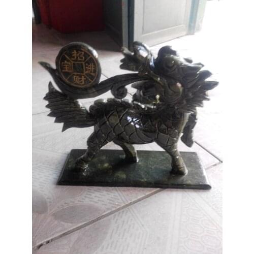 Chinese natural Nan jade carving kirin fu statue fengshui weath statues jade crafts