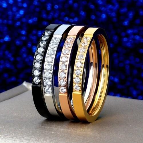 Trendy Charming Stainless Steel Gold Ring For Women Men Couple CZ Crystal Rings Luxury Brand Jewelry Wedding Party Gift