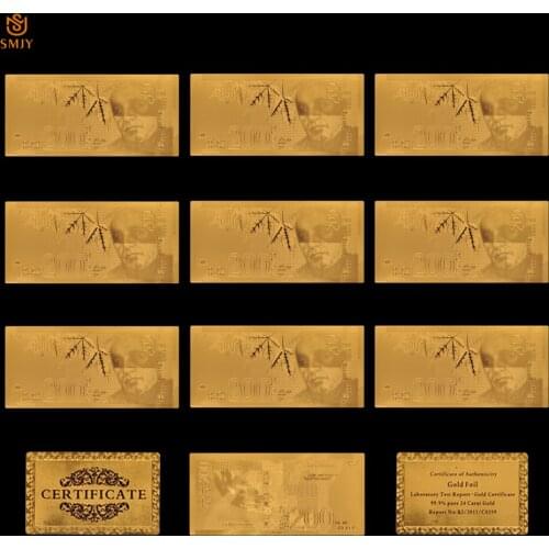 10Pcs/Lot Set World Currency Paper Israel 200 New Shekel Gold Foil Paper Money Gold Banknote Collections