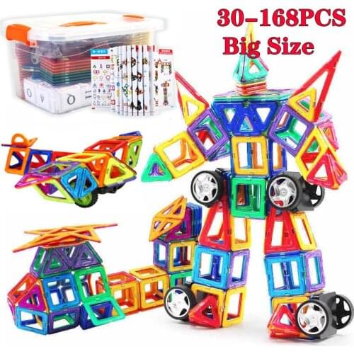 168pcs Big Size Magnetic Constructor Designer Set Magnet Blocks Assemble Building Blocks Educational Toys For Children Gift