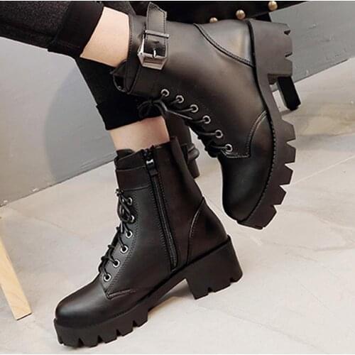 Fashion Leather Martins Boots Woman shoes Winter Warm Lace-up Ankle Boots For Woman High Quality Waterproof Platform Boots Drop