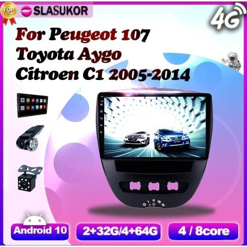 6+128G Android 10 For Peugeot 107 Toyota Aygo Citroen C1 2005-2014 Video Radio Multimedia Player Navigation GPS 2 Din Keine DVD