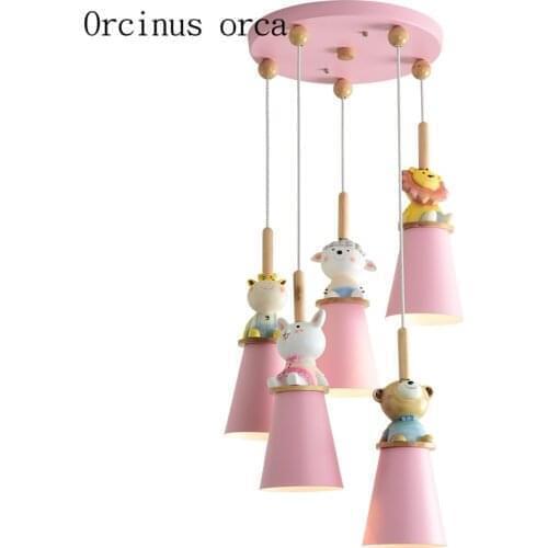 Cartoon creative pink animal chandelier children room Girl Bedroom Princess bedroom modern doll pendant lamp free shipping