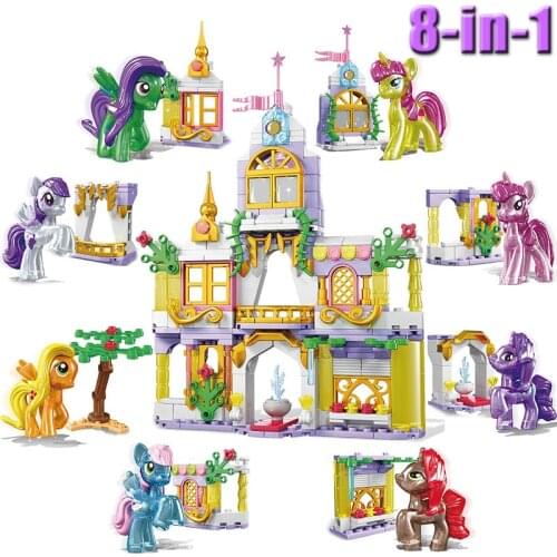 My Little Horse Toy Figure Rainbow Unicorn Mini Princess Cupcake Cake Topper Party Toy Gift Building Block