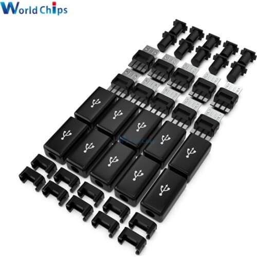 10Pcs DIY Micro USB Male Plug Connectors Kit w/ Covers Black