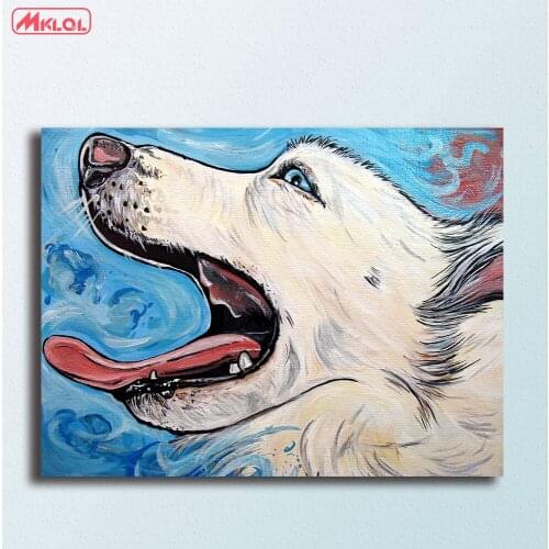 Large size wall art Siberian Husky Canvas Painting For Living Room Home Decoration Oil Painting On Canvas Wall Painting No Frame