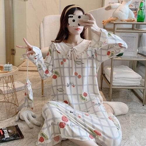 SLPBELY Cartoon Women Nightgown Spring Summer Nightdress Kawaii Long Sleeved Female Loose Daily Cute Sleepwear Homewear