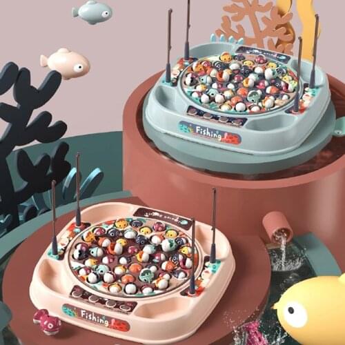 New Children Fishing Toy Electric Rotating Fishing Play Game Musical Fish Plate Set Educational Toys for Children Gifts
