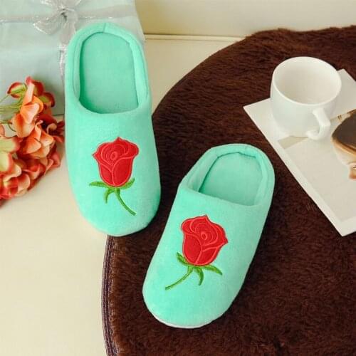 New Embroidery Rose Flower Slippers for Women Indoor Floor Shoes Soft Bottom Half Pack Cozy Soft Stuffed Man Home Shoes Pantufas
