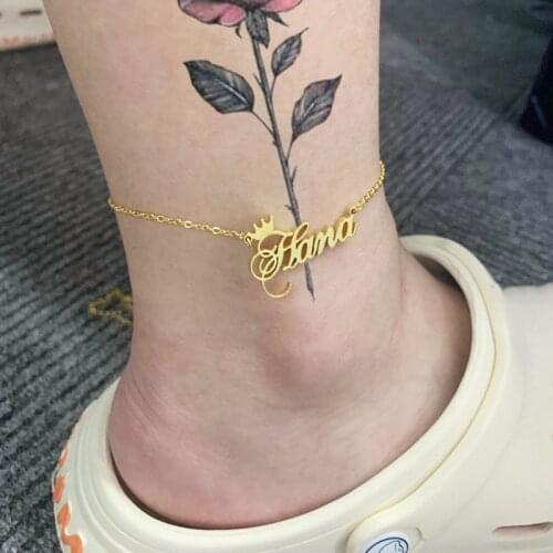 Custom Name Crown Anklet Personalized Jewelry stainless steel gold 13+10CM Chain Summer Layered Anklet Gift