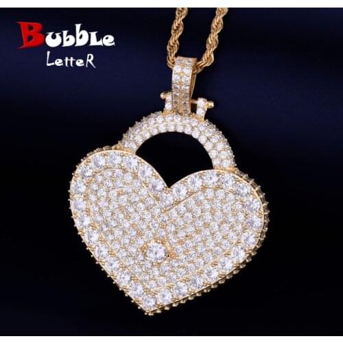 Heart Pendant Necklace Gold Color Iced Zircon Mens Hip Hop Rock Jewelry