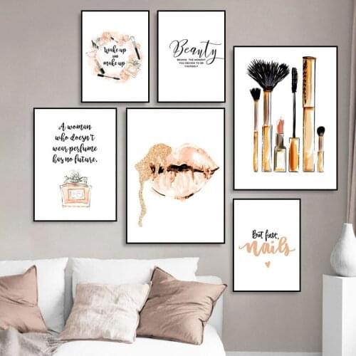 Modern Fashion Makeup Tools Canvas Painting Print Perfume Lips Mascara Poster Wall Art Pictures for Living Room Home Decor TB125