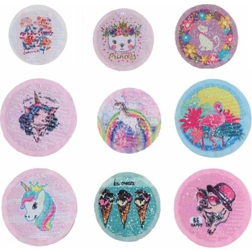 Pulaqi Cartoon Dog Pig Sequin Patch Reversible Embroidered Glitter Patches For Clothes Stripe Stickers Sew On Patch Badge Decors