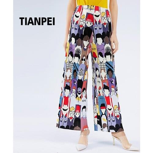 TIANPEI Original hand-painted design cartoon printed straight aesthetic pants plus size streetwear women korean style trousers
