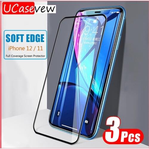 3PCS Soft Edge Toughened Film For iPhone 12 Mini 11 Pro Max X Xr XS 8 7 6 6S Plus Full Cover Screen Fall-Proof Protective Film