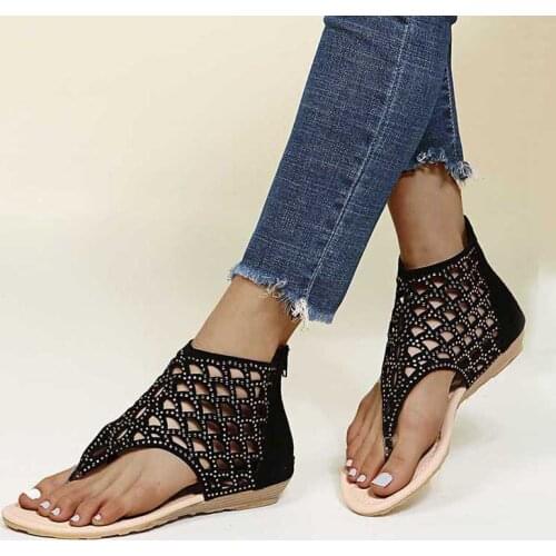 Women Hollow Out Flat Shoes Casual Ladies Cover Heel Zip Sandals Flip Flops Female Slippers 2021 Summer Beach Shoes Plus Size 43