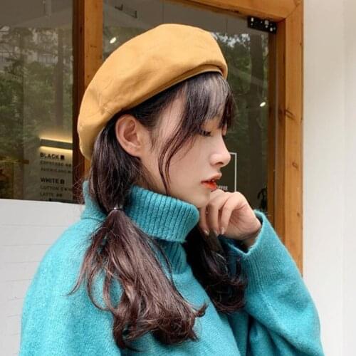 DYLAOPAN Women Girl Beret Artist Warm Wool Winter Beanie Hat Cap Vintage Plain Beret Hats Solid Color Elegant Lady Winter Caps