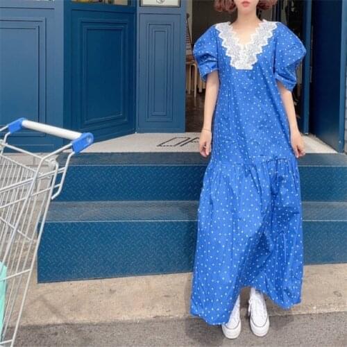 Summer new Korean lace age reduction woman dress V-neck loose fashion commuter Short sleeve dresses 2021