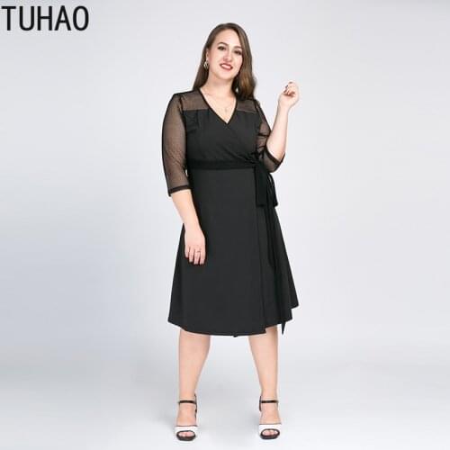TUHAO 2020 Spring Summer Women Elegant Black Dresses Plus Size 8XL 7XL 6XL 5XL High Waist Female Clothing Dres Party Night WM09