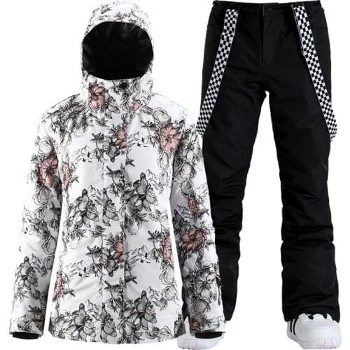 Winter New Ladies Ski Suit Windproof Waterproof Warm Outdoor Climbing Veneer Double Snow Coat+Trousers 912