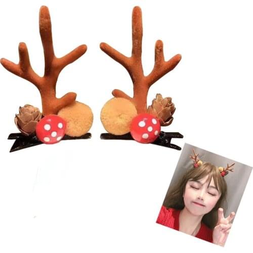 2PC Fashion XMAS Deer Antlers Hair Barrette Christmas Cute Hair Clips For Girls Women Hairpins Hair Styling Fur Ball Accessories